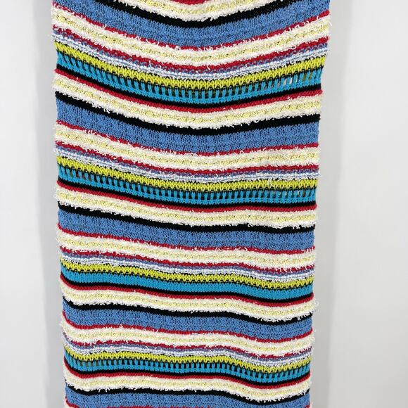 STAUD | Annabella Crochet Knit Striped Halterneck Maxi Dress in Pacific Reef S - Picture 6 of 11